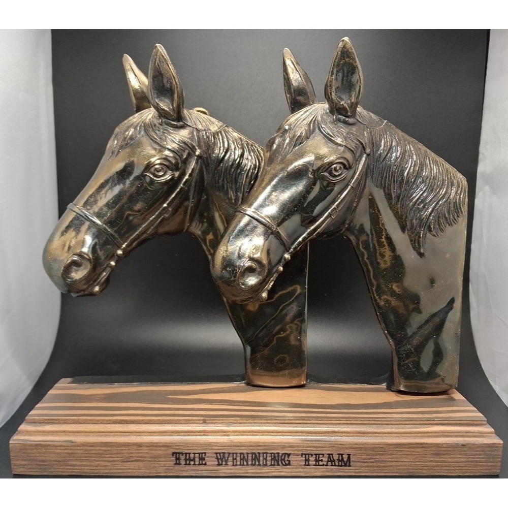 Two Brass Horse Head Statue - 10" tall‎ with handmade base and stand
